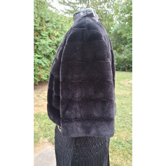 Joseph Ribkoff Black Faux 3/4 length Sleeve Fur Jacket and Scarf size 16 - Picture 7 of 9